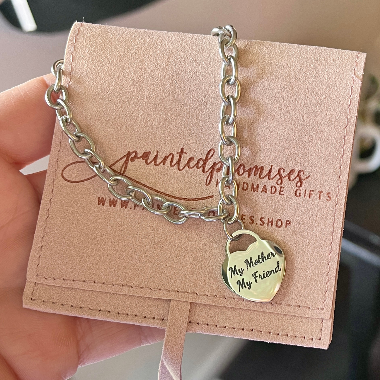 Heart Pendant Bracelet Engraved Stainless Steel