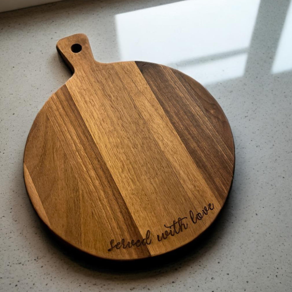 Walnut Bread Board ~ Engraved Round Family Name