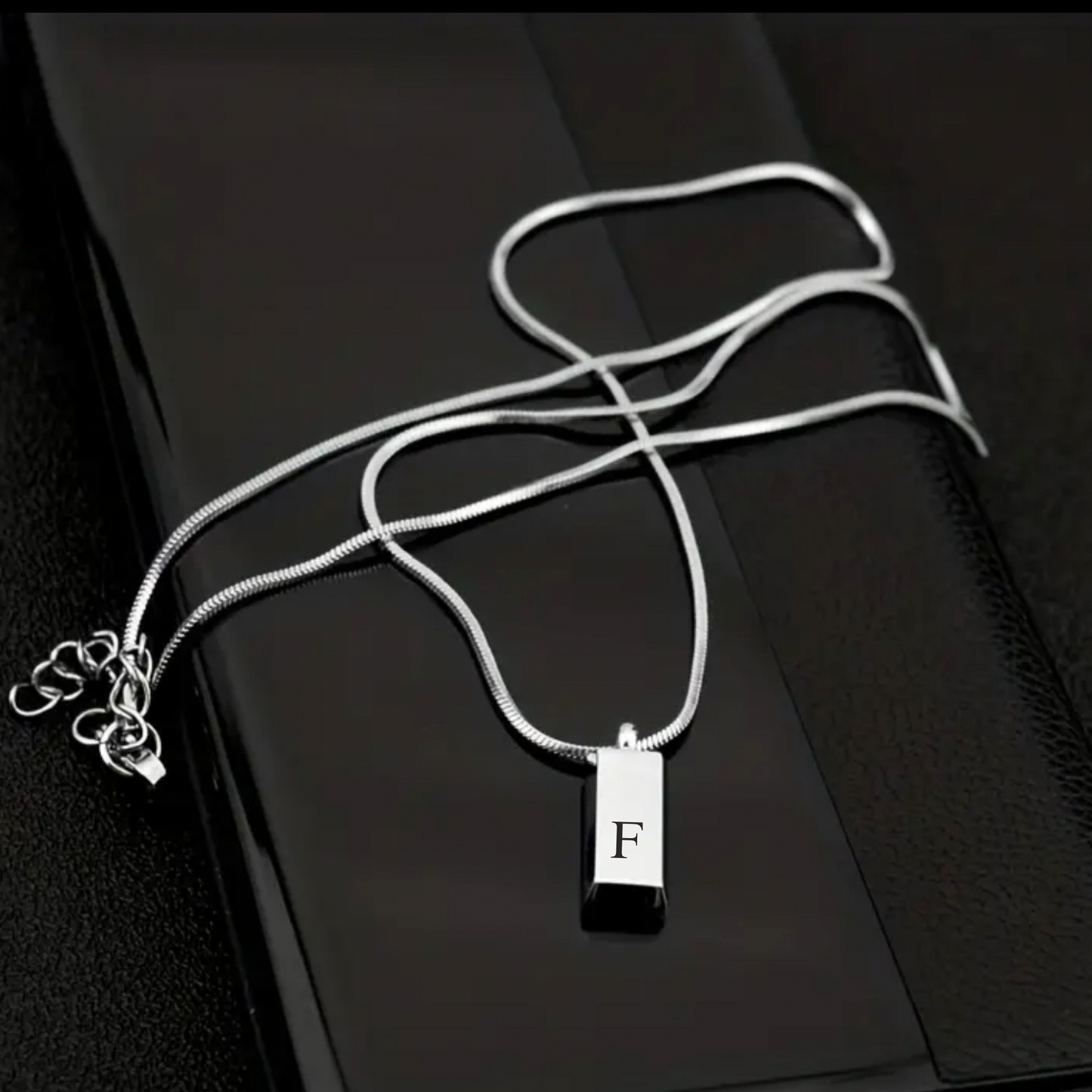 Silver Bar Necklace with Initial