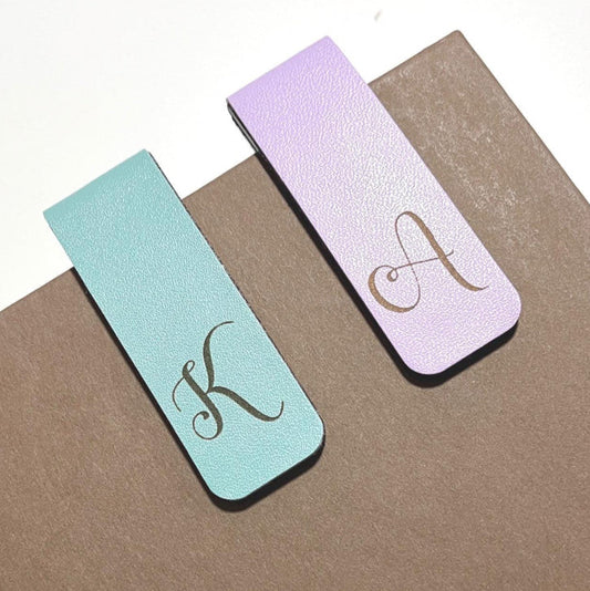 Engraved magnetic Shimmer Leatherette Bookmarks