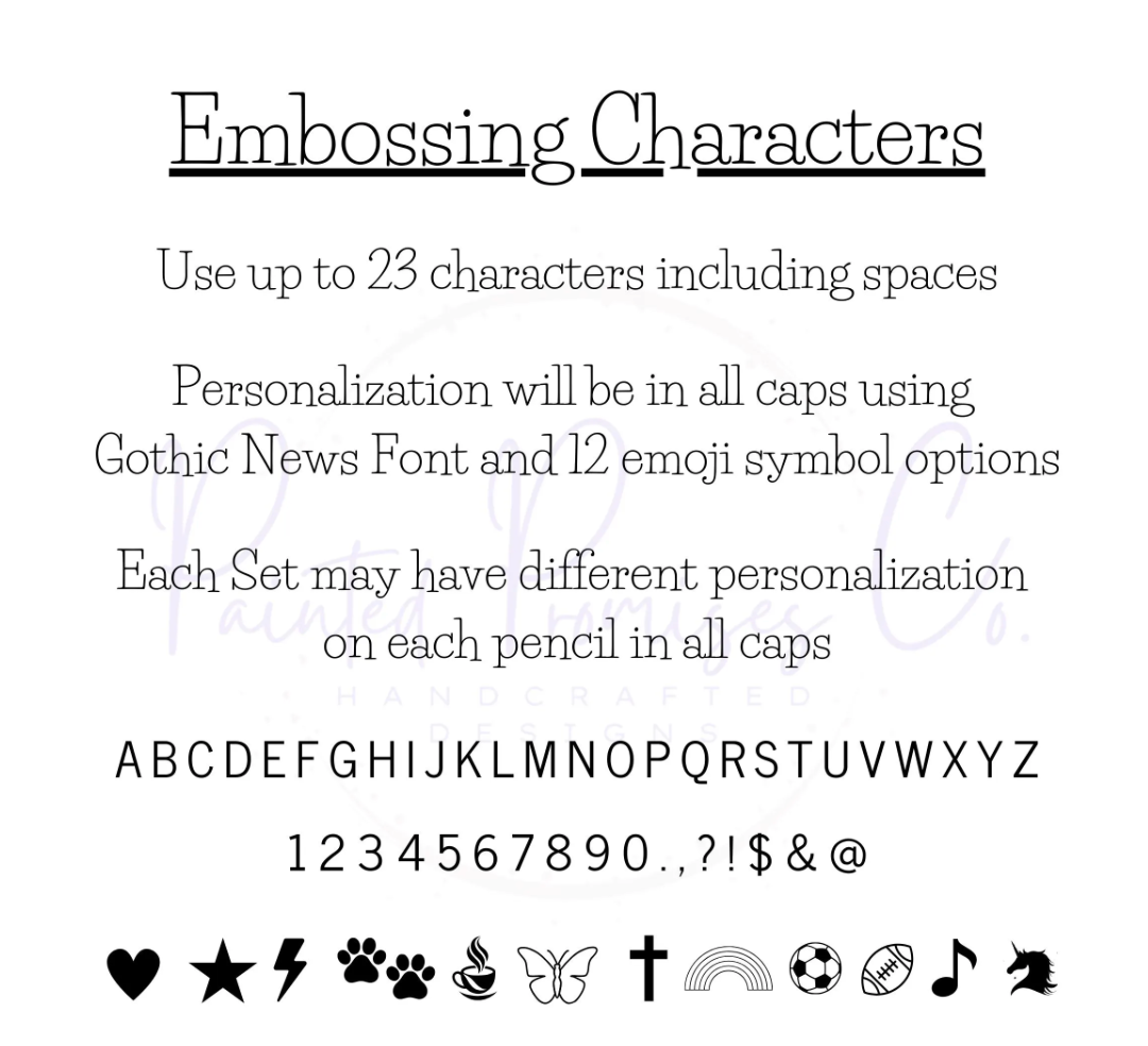 Personalized Color Foil Stamped Pencils with 12 Symbol Options. Party Favors, Event Gifts, Back to School, Birthdays, Holiday Gifts.