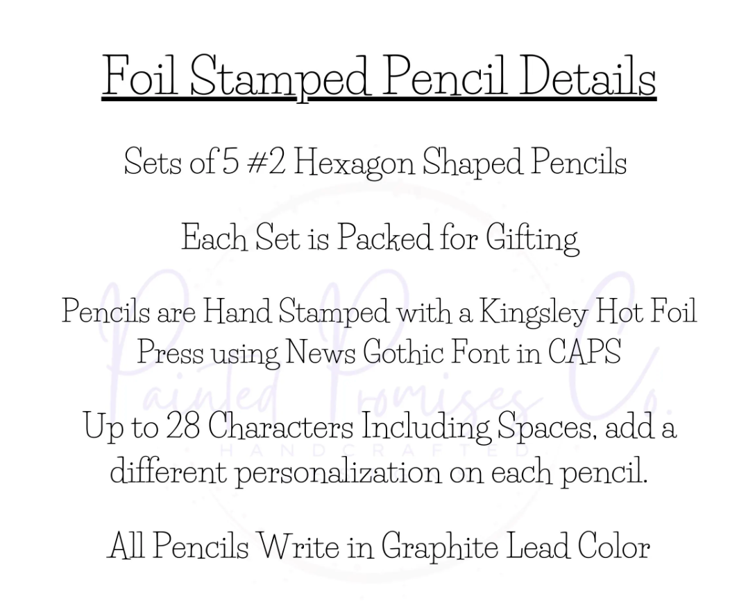Personalized Color Foil Stamped Pencils with 12 Symbol Options. Party Favors, Event Gifts, Back to School, Birthdays, Holiday Gifts.