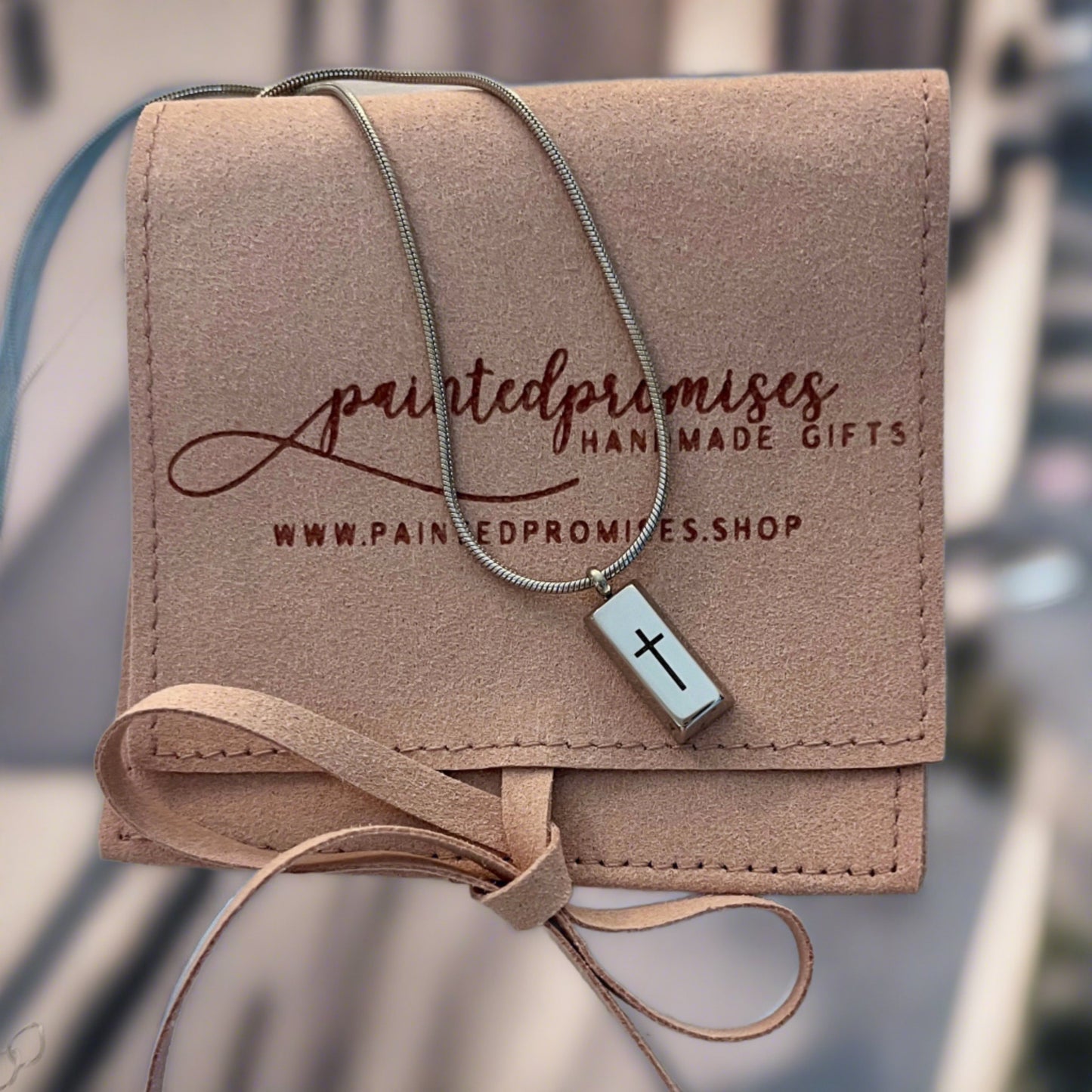 Silver Bar Necklace with Cross