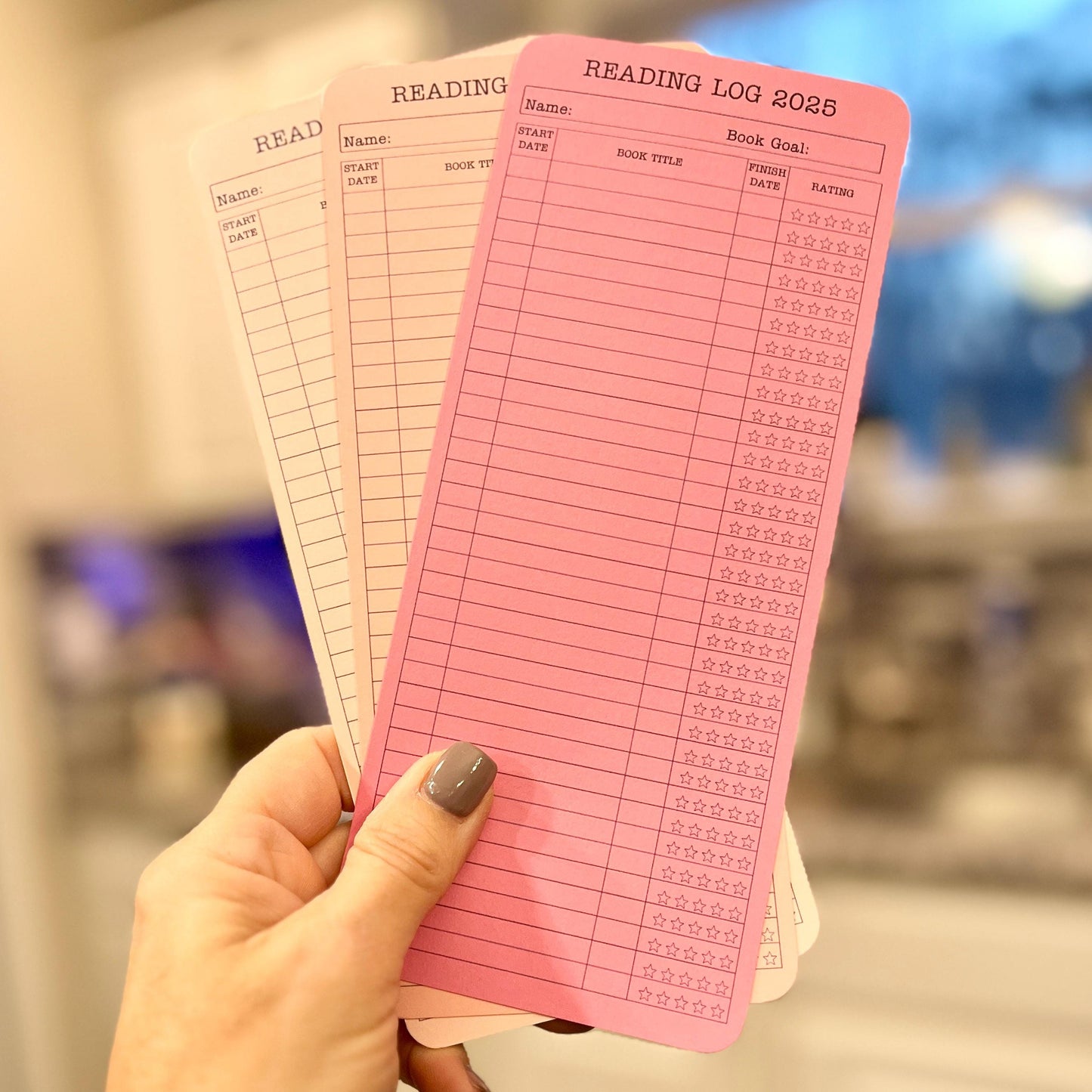 Reading Log Customizable Bookmark Set, Book Goal List. Set of 3, Card Stock Reading Goal bookmarks, Record & Rate your books. Book Lovers.