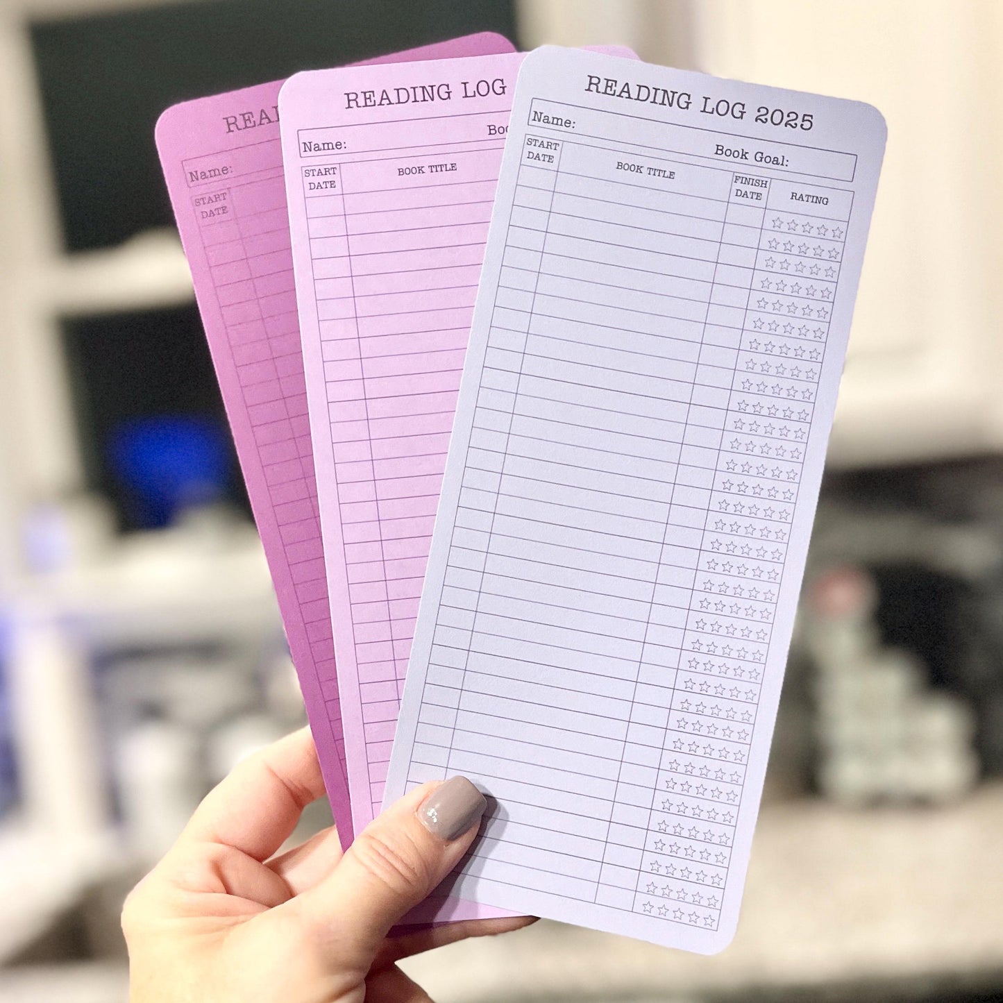Reading Log Customizable Bookmark Set, Book Goal List. Set of 3, Card Stock Reading Goal bookmarks, Record & Rate your books. Book Lovers.