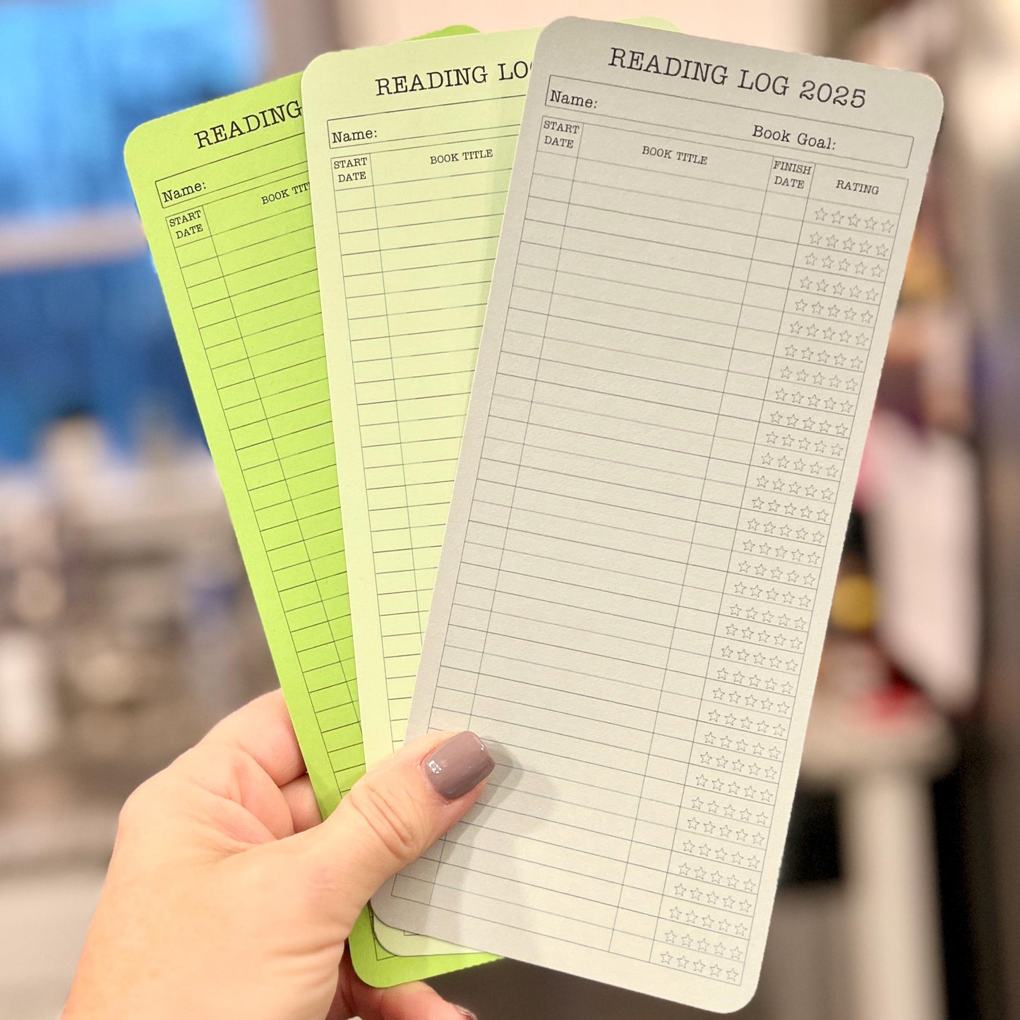 Reading Log Customizable Bookmark Set, Book Goal List. Set of 3, Card Stock Reading Goal bookmarks, Record & Rate your books. Book Lovers.