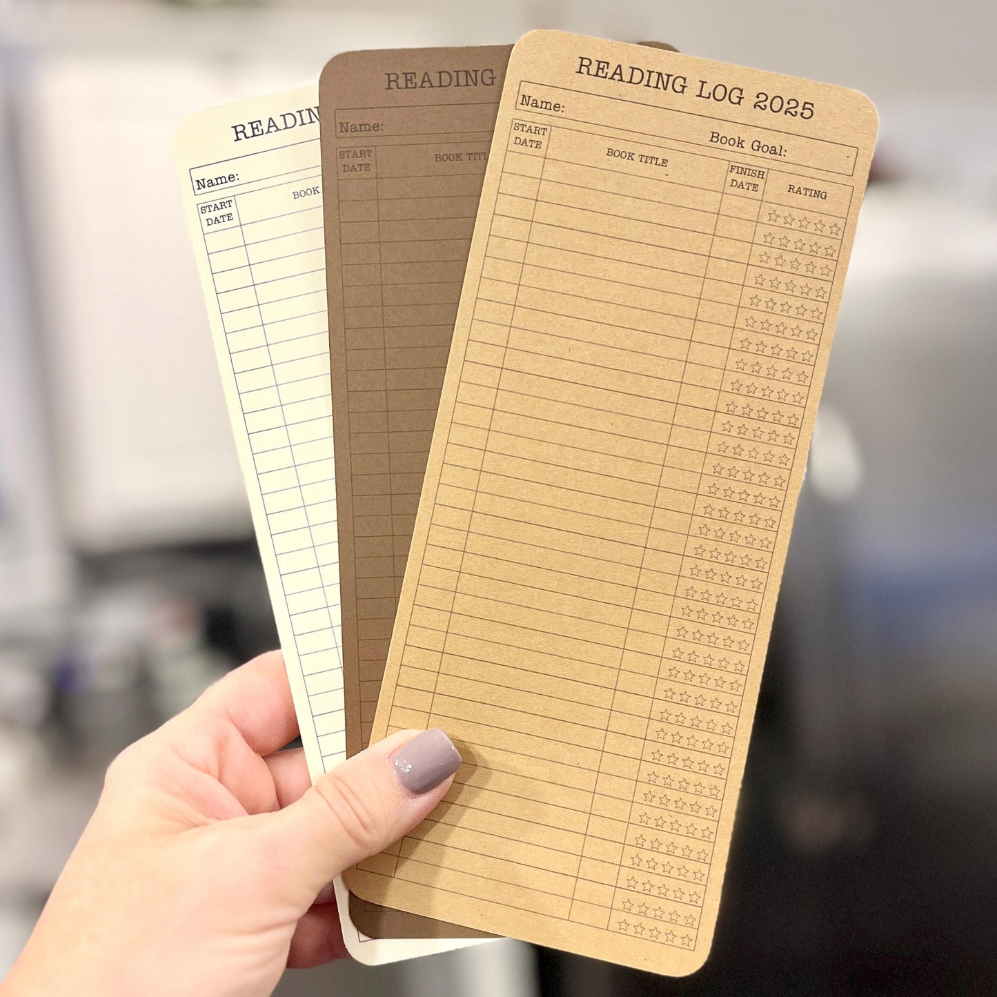 Reading Log Customizable Bookmark Set, Book Goal List. Set of 3, Card Stock Reading Goal bookmarks, Record & Rate your books. Book Lovers.