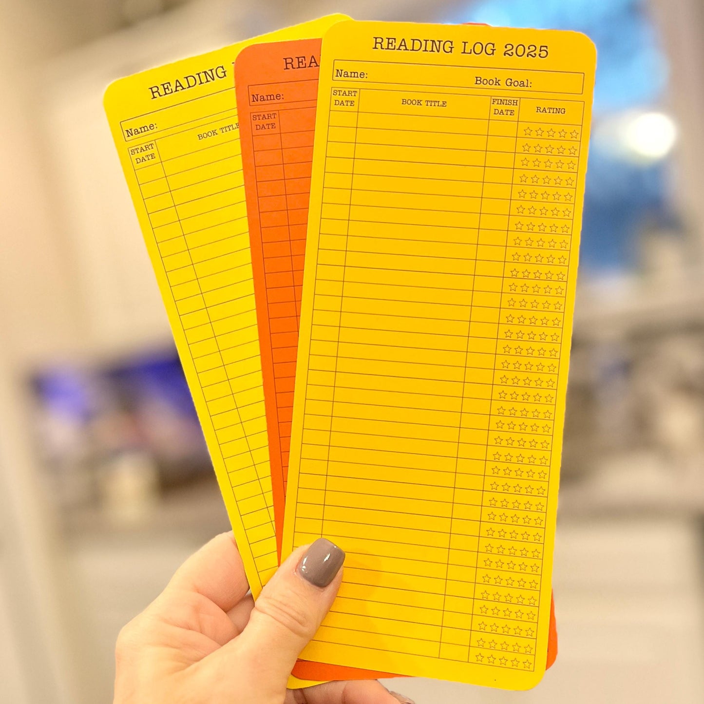 Reading Log Customizable Bookmark Set, Book Goal List. Set of 3, Card Stock Reading Goal bookmarks, Record & Rate your books. Book Lovers.