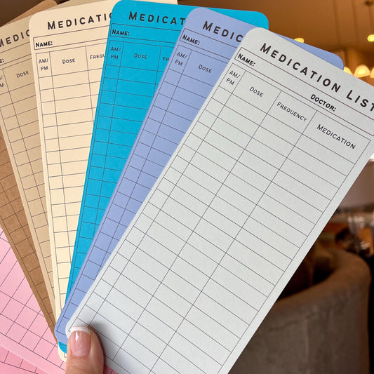 Medication List and Prescription Schedule Card Stock Bookmarks Set of 3