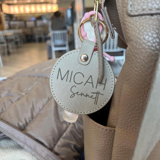 Diaper & Luggage Bag Tags ~ Round Engraved Leather Bag Tags. Add Name, Address, Phone or Custom. Attached with sturdy heavy duty metal ring.