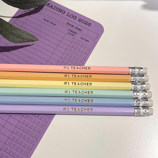 Personalized Set of 6 Rainbow and Gold Stamped Pencils Set