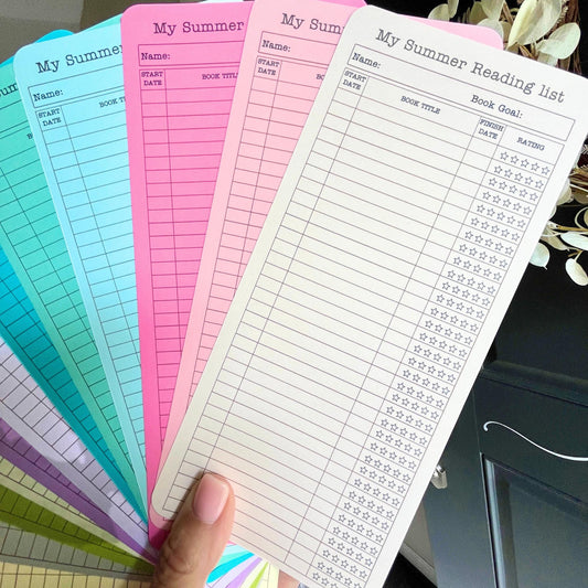 My Summer Reading List, Book Goal List. Set of 3 Card Stock Book Reading Goal bookmarks, Record your Summer Reading Goals & Rate your books.