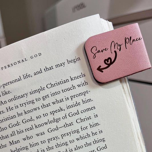 Save My Place Magnetic Bookmark with Arrow Pointer Engraved on Colorful Leatherette, Double Side Engraving. Reader Gift, Book Lover Gift.