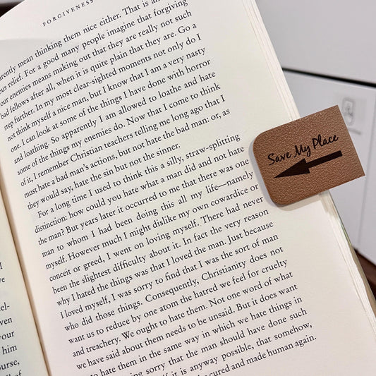 Save My Place Magnetic Bookmark with Arrow Pointer Engraved on Colorful Leatherette, Double Side Engraving. Reader Gift, Book Lover Gift.