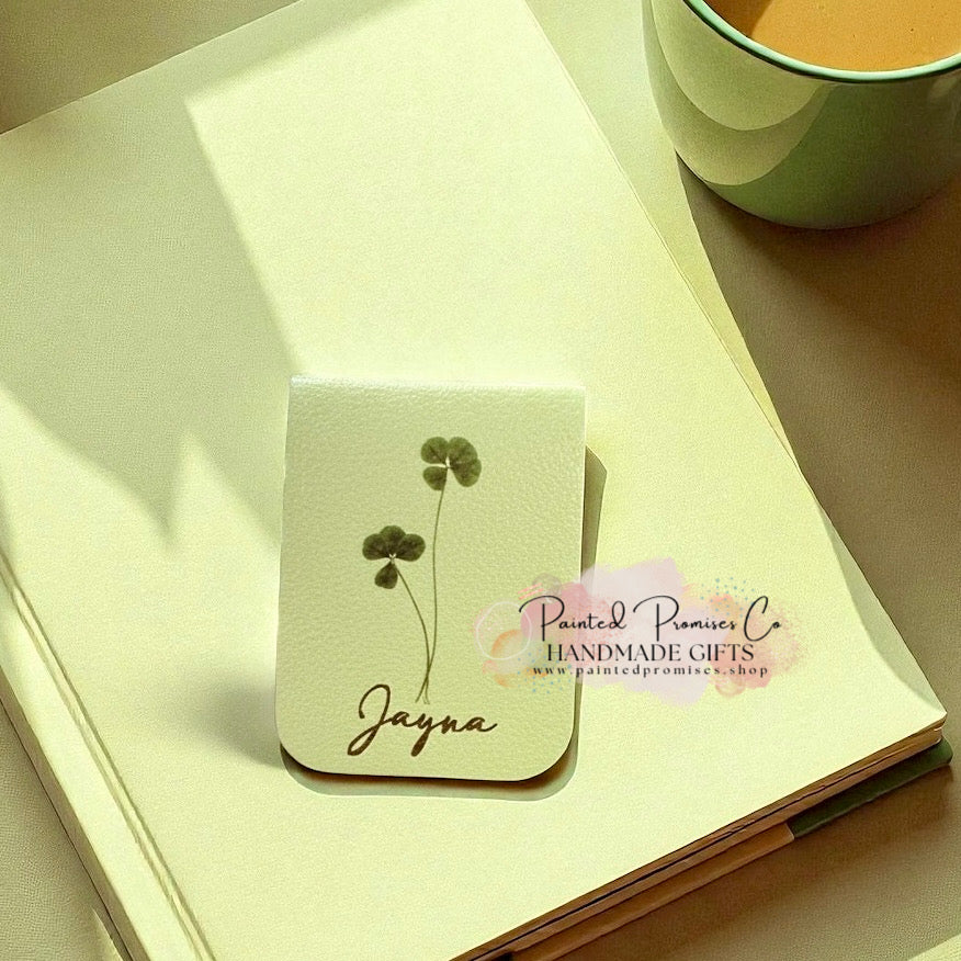 Personalized Floral Leather Magnetic Bookmark Engraved.