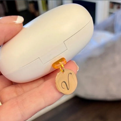 Personalized Initial Phone Charm, Engraved Heart or Round Charm and Bow, Dust Plug.