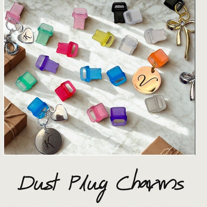 Personalized Initial Phone Charm, Engraved Heart or Round Charm and Bow, Dust Plug.