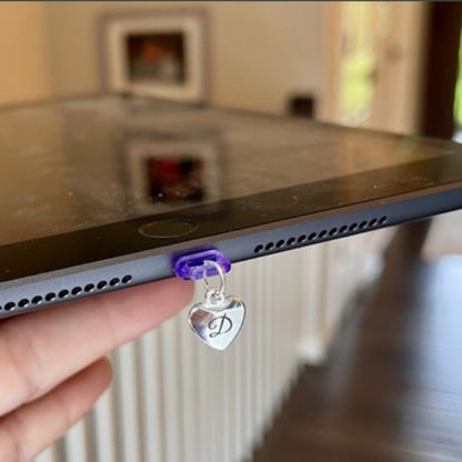 Personalized Initial Phone Charm, Engraved Heart or Round Charm and Bow, Dust Plug.