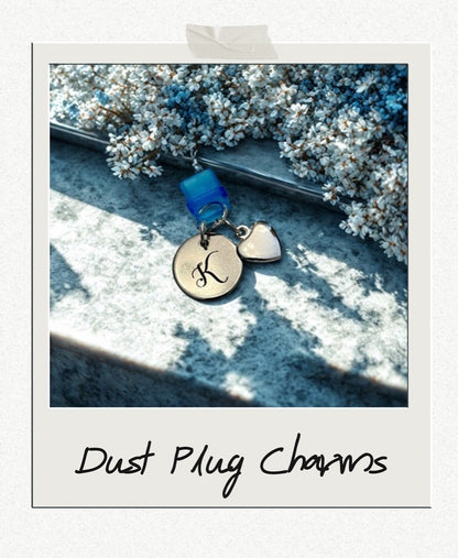 Personalized Initial Phone Charm, Engraved Heart or Round Charm and Bow, Dust Plug.