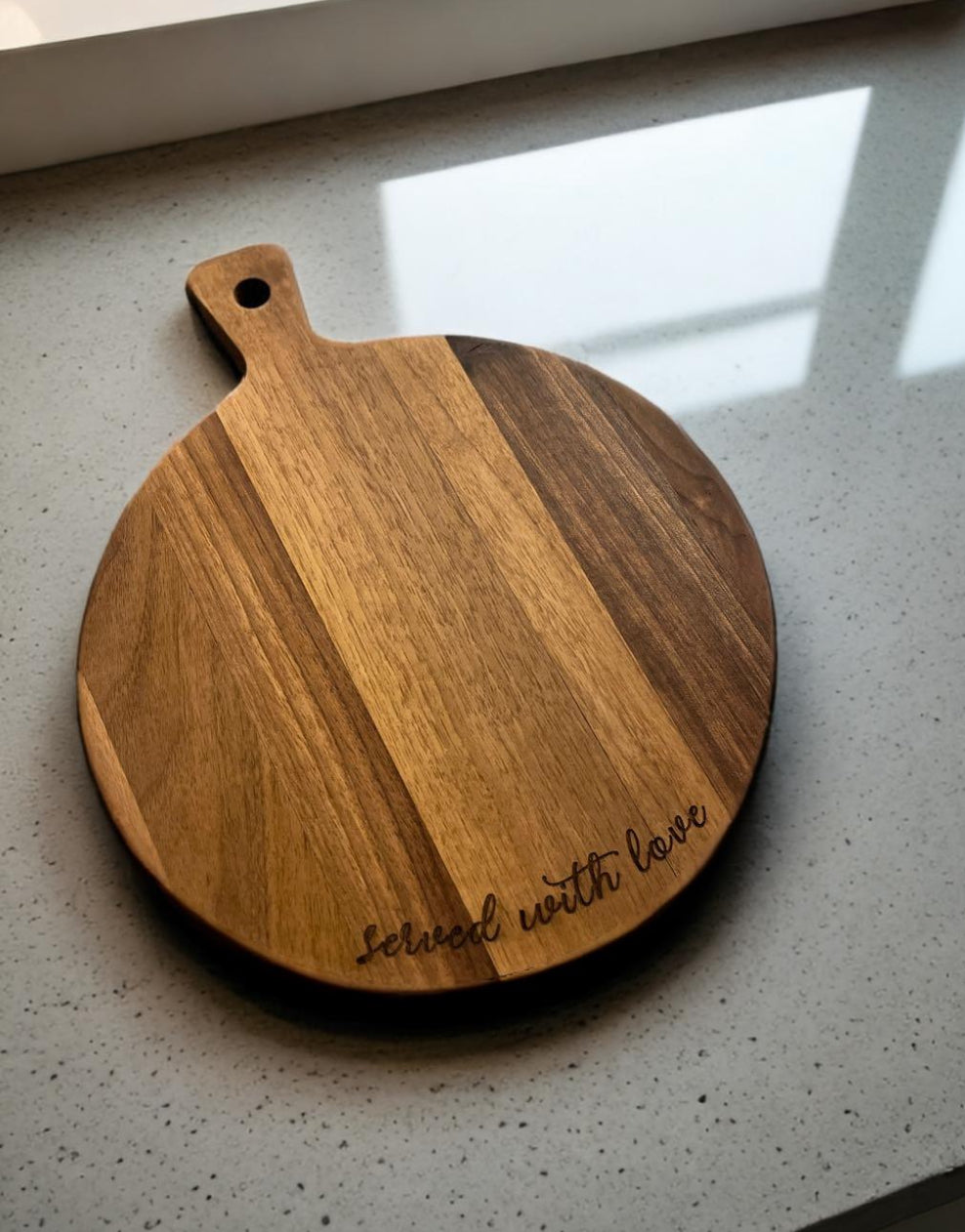 Walnut Bread Board ~ Engraved Round