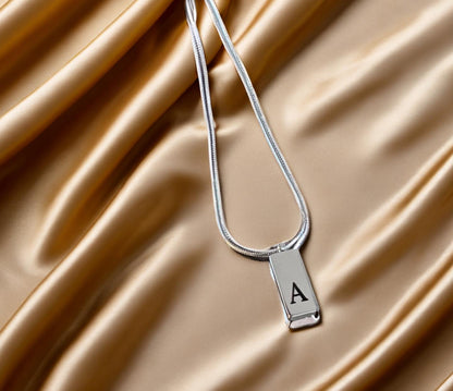 Silver Bar Necklace with Initial