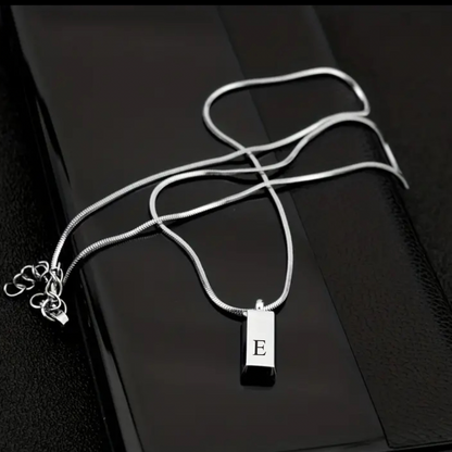 Silver Bar Necklace with Initial