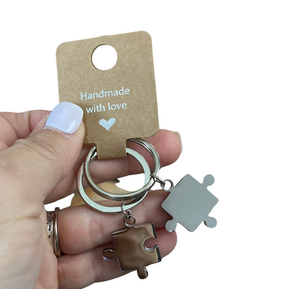 Key Chain ~ Stainless Steel Puzzle Pieces Set of 2