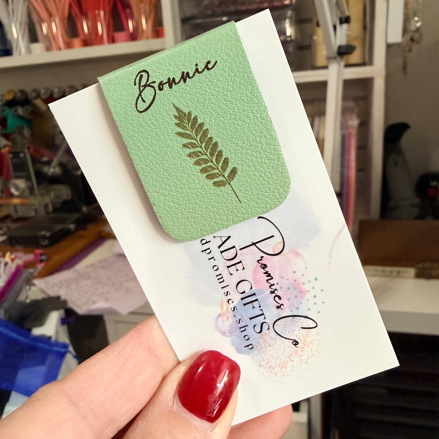 Personalized Floral Leather Magnetic Bookmark Engraved.