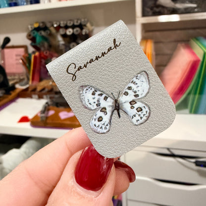 Personalized Floral Leather Magnetic Bookmark Engraved.