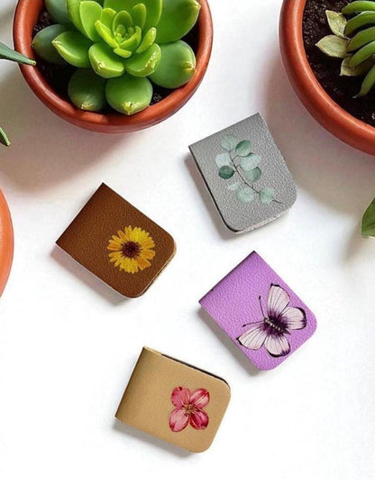 Personalized Floral Leather Magnetic Bookmark Engraved.