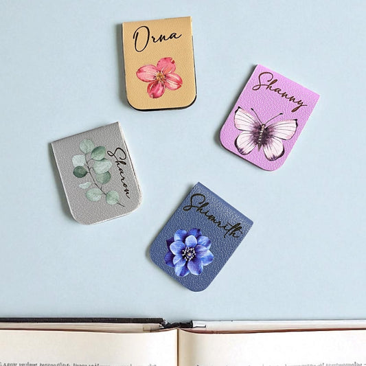 Personalized Floral Leather Magnetic Bookmark Engraved.