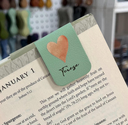 Personalized Magnetic Leather Bookmark with a colorful Watercolor Heart. Gifts for Book Lovers, Readers, gift for her.