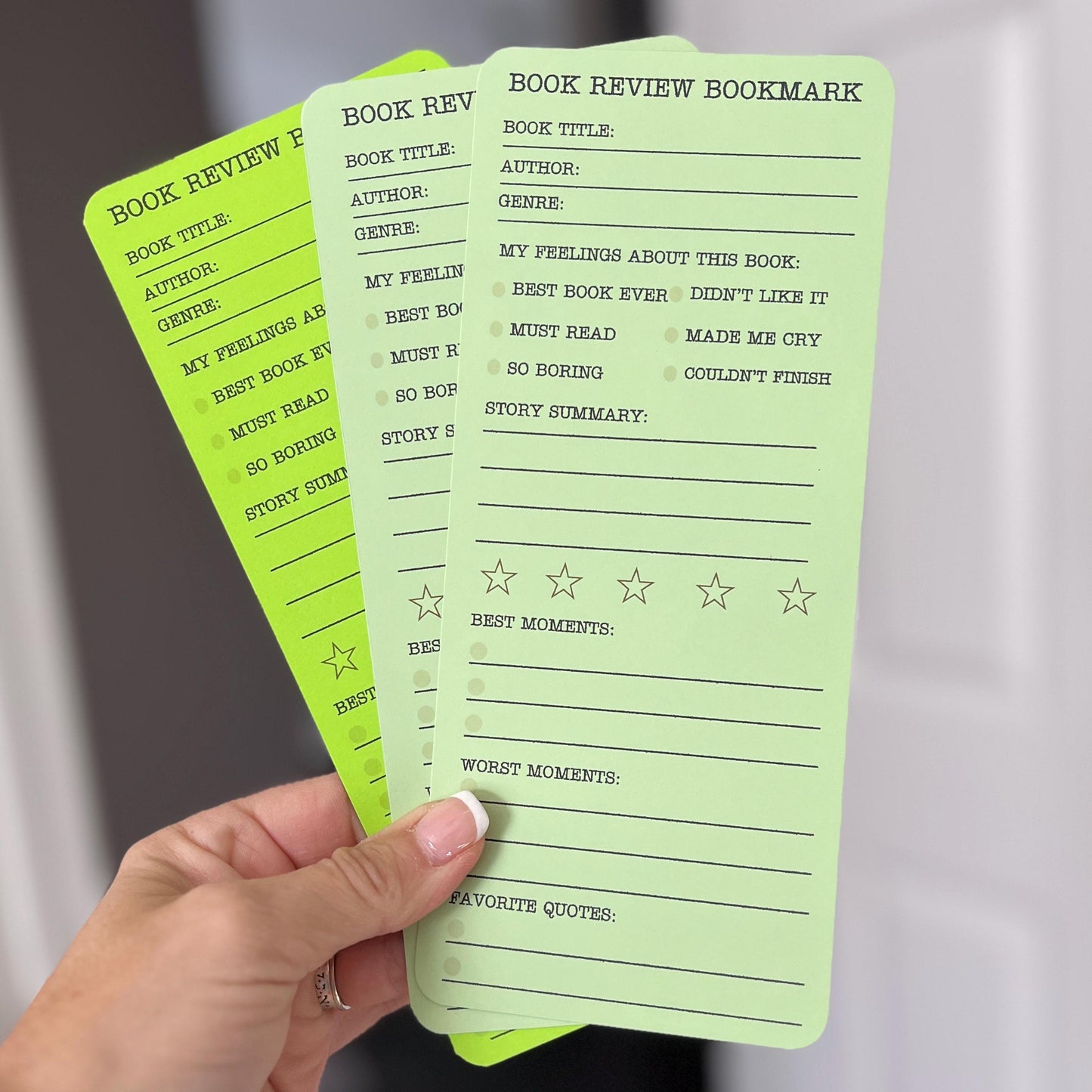 Book Review Bookmark Log. Set of 3 Card Stock Book Review Book Marks, Record Your Reading, Rate Your Books and Journal Your Reviews.