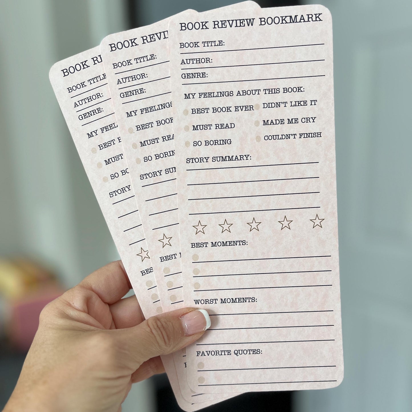 Book Review Bookmark Log. Set of 3 Card Stock Book Review Book Marks, Record Your Reading, Rate Your Books and Journal Your Reviews.