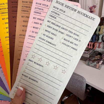Book Review Bookmark Log. Set of 3 Card Stock Book Review Book Marks, Record Your Reading, Rate Your Books and Journal Your Reviews.