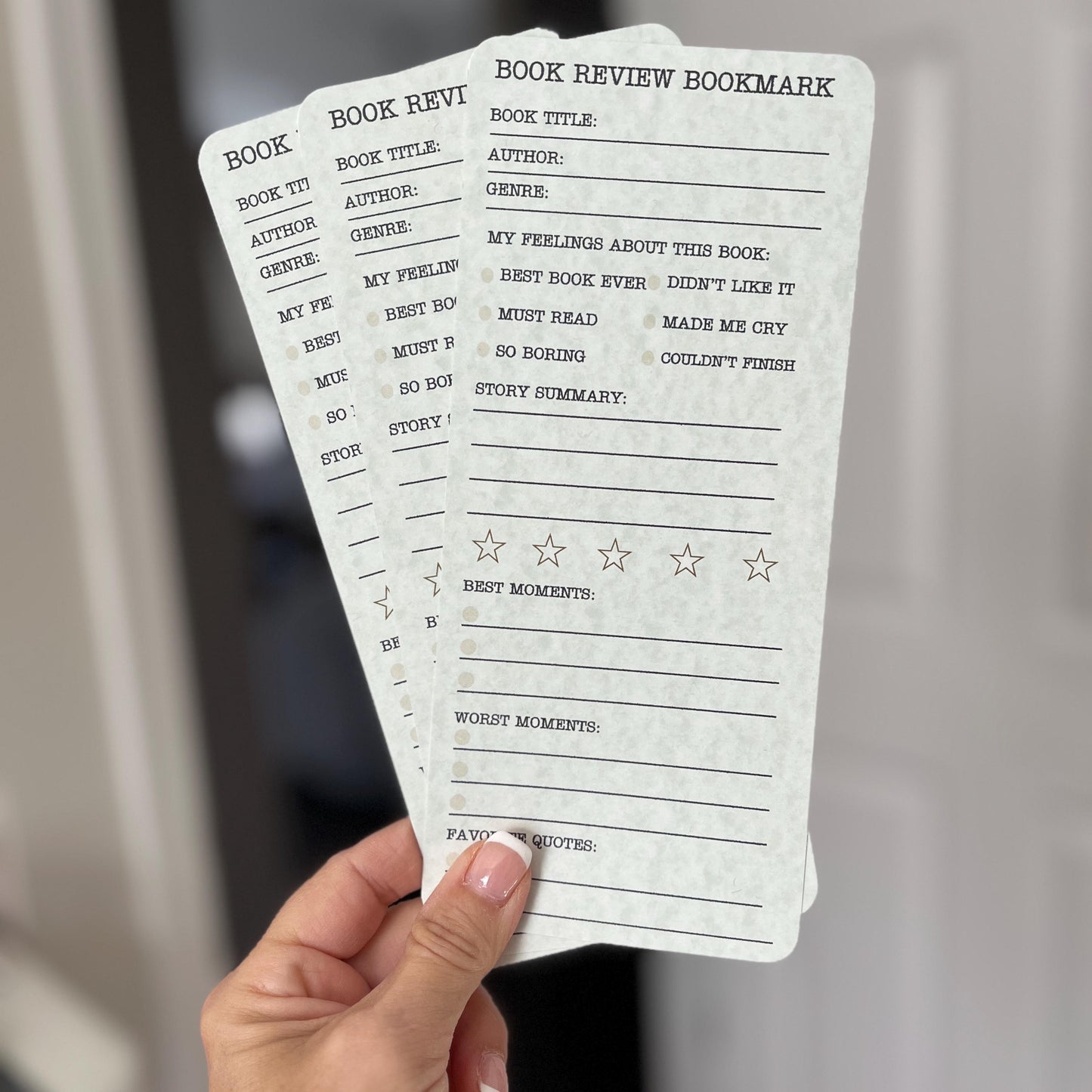 Book Review Bookmark Log. Set of 3 Card Stock Book Review Book Marks, Record Your Reading, Rate Your Books and Journal Your Reviews.