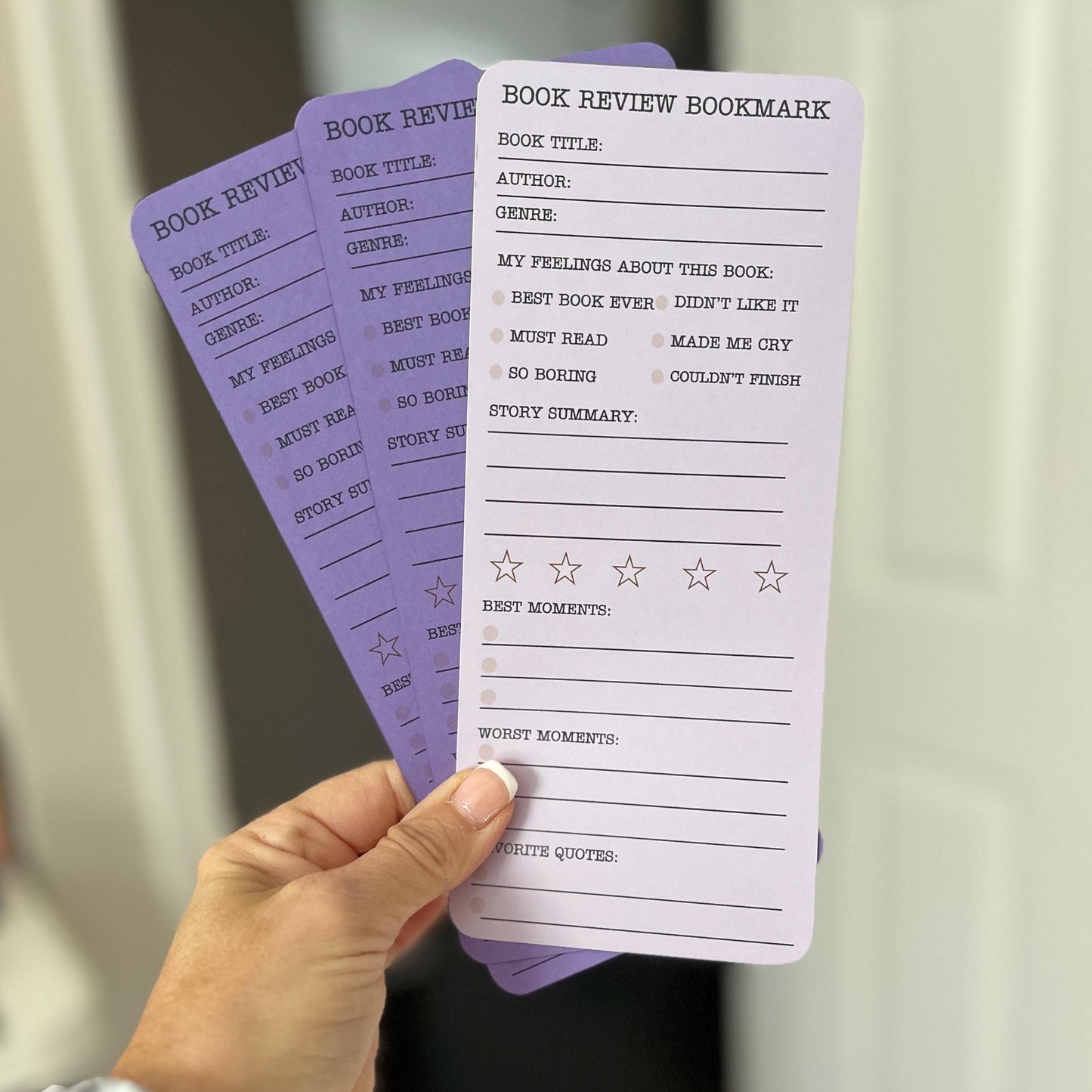 Book Review Bookmark Log. Set of 3 Card Stock Book Review Book Marks, Record Your Reading, Rate Your Books and Journal Your Reviews.