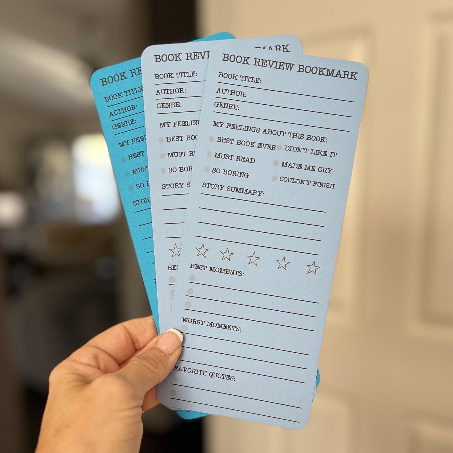 Book Review Bookmark Log. Set of 3 Card Stock Book Review Book Marks, Record Your Reading, Rate Your Books and Journal Your Reviews.