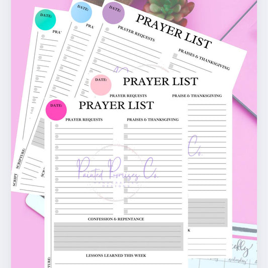 Prayer List, Daily Prayer Sheets Digital Download