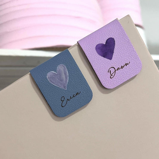 Personalized Magnetic Leather Bookmark with a colorful Watercolor Heart. Gifts for Book Lovers, Readers, gift for her.