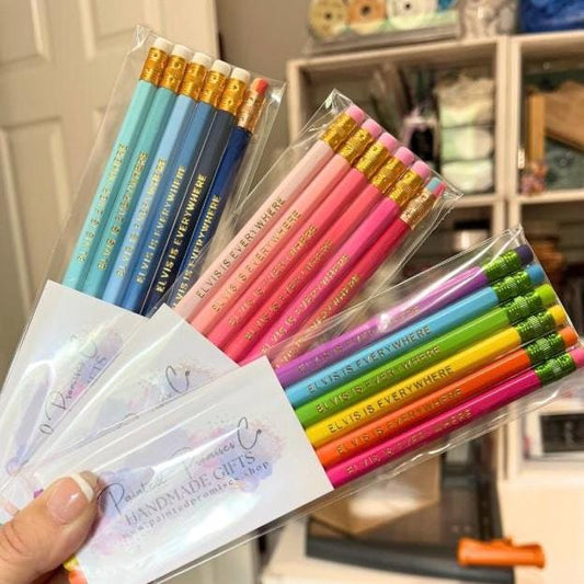Ombré Blue and Gold Stamped Pencils Set of 6, Cute Personalized Pencils. Shower Favors, Party Favor, School Supply, Teacher Appreciation.