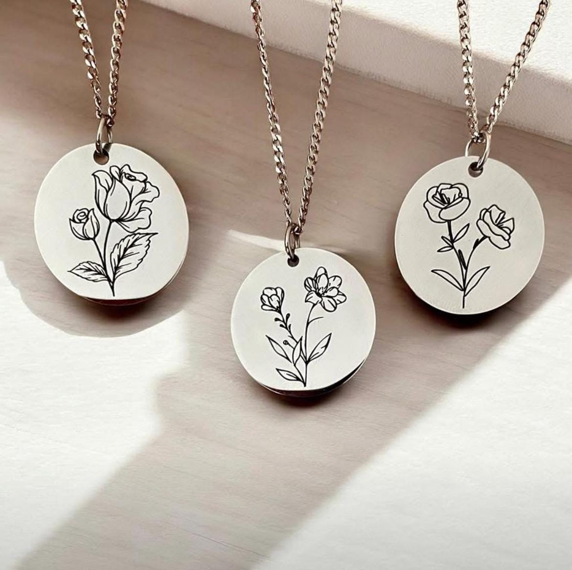 Personalized Round Mini Tag Charm for necklace, 18K Gold Plated, Silver Stainless Steel & Rose Gold designs. 16 mm engraved charm tag.