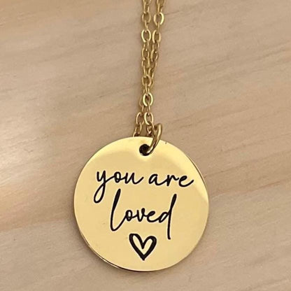 Personalized Round Mini Tag Charm for necklace, 18K Gold Plated, Silver Stainless Steel & Rose Gold designs. 16 mm engraved charm tag.