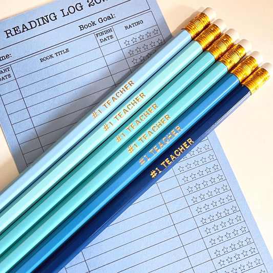 Ombré Blue and Gold Stamped Pencils Set of 6, Cute Personalized Pencils. Shower Favors, Party Favor, School Supply, Teacher Appreciation.