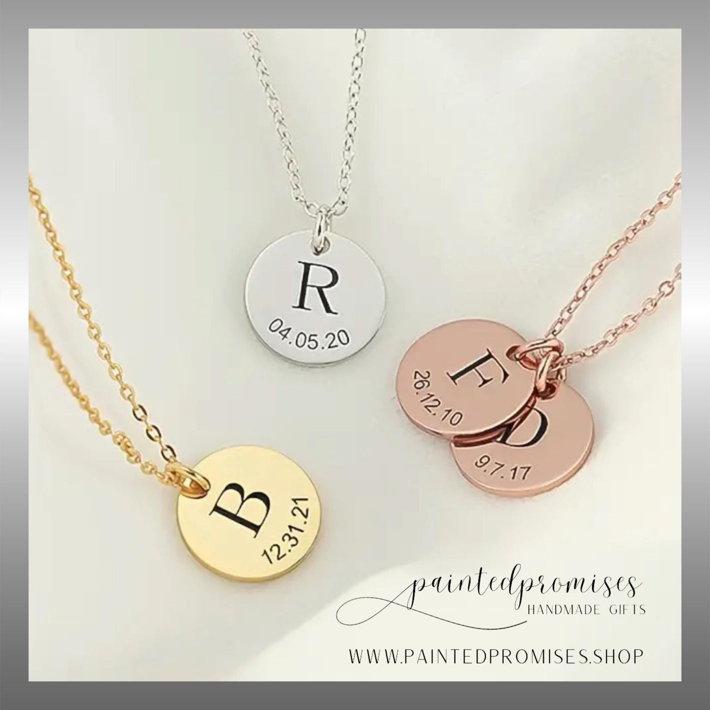 Personalized Round Mini Tag Charm for necklace, 18K Gold Plated, Silver Stainless Steel & Rose Gold designs. 16 mm engraved charm tag.