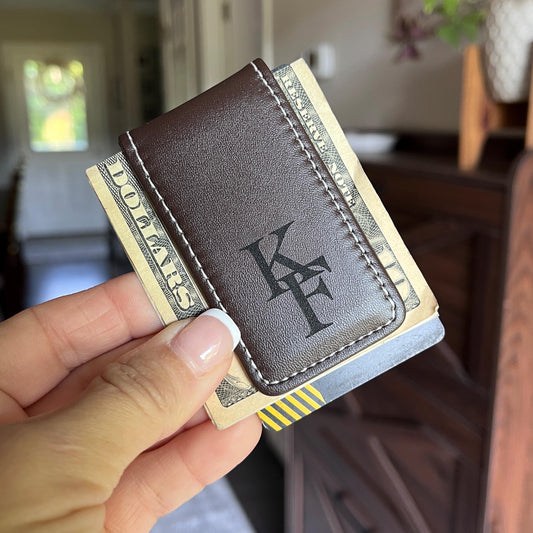 Money Cip Personalized Engraved Leather Magnetic Wallet, Monogramed Cash Clip,Money Holder, Dad, Pastor, Husband and Wedding Party Gifts