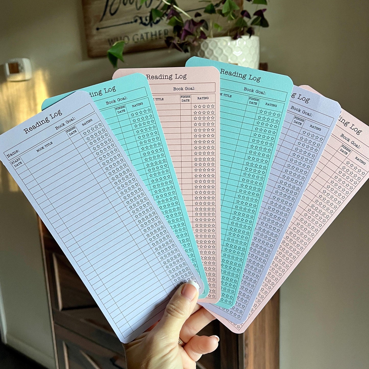 Double Sided Reading Log Card Stock Bookmark Set: Library Card Design