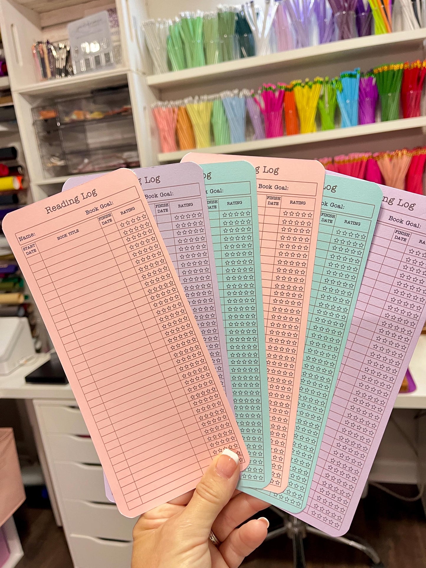 Double Sided Reading Log Card Stock Bookmark Set: Library Card Design