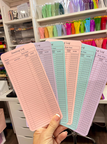 Double Sided Reading Log Card Stock Bookmark Set: Library Card Design